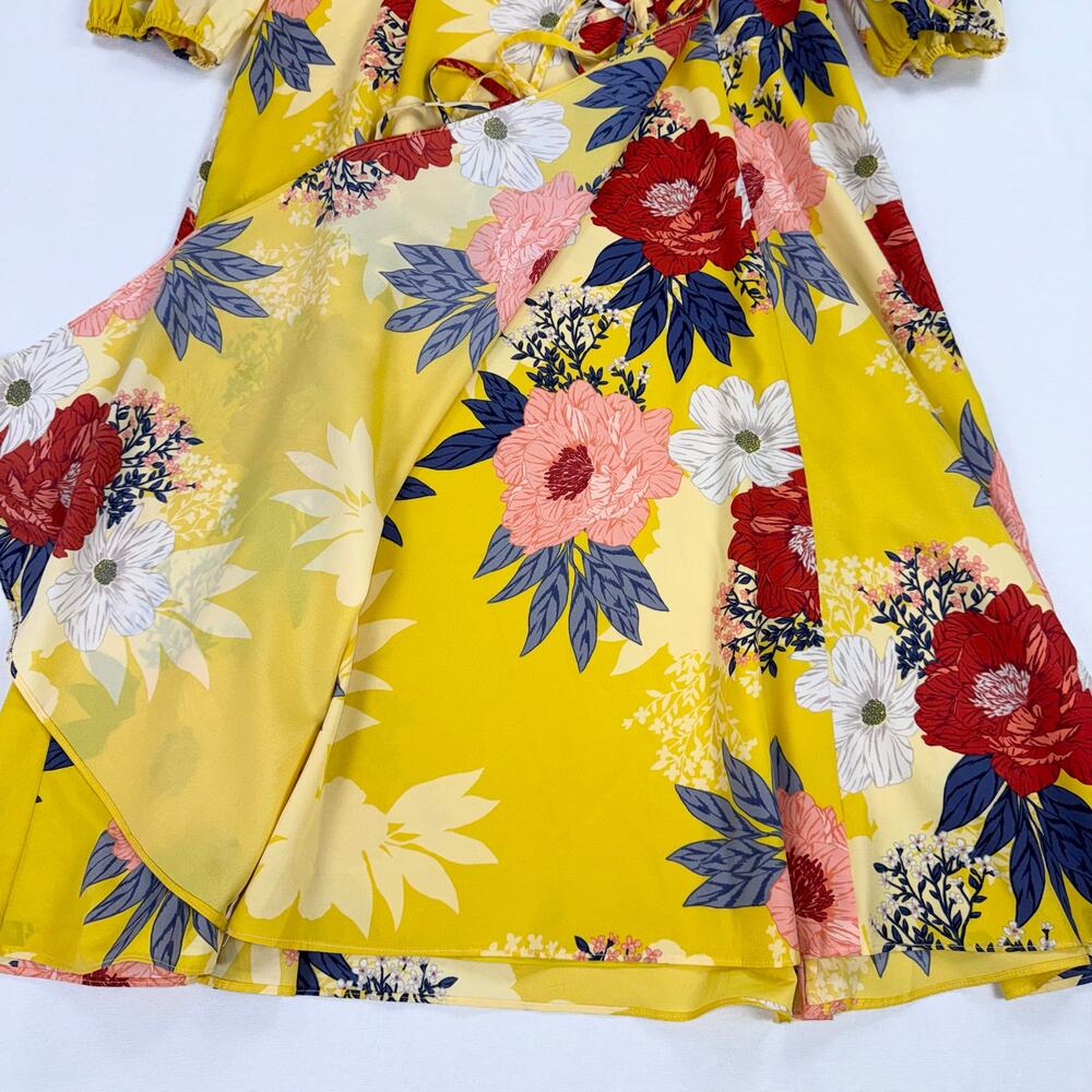 Eliza J Floral Faux Wrap Midi Dress Women's 12 Yellow Multicolored - Picture 11 of 16